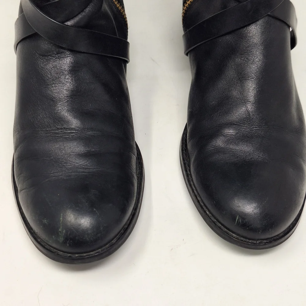 Cole Haan Dorian Stretch Black Riding Boot Leather Boots Gold Hardware
